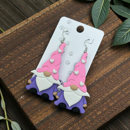 Valentine Gnome Dangle Earrings – Handmade Polymer Clay Valentine Earrings