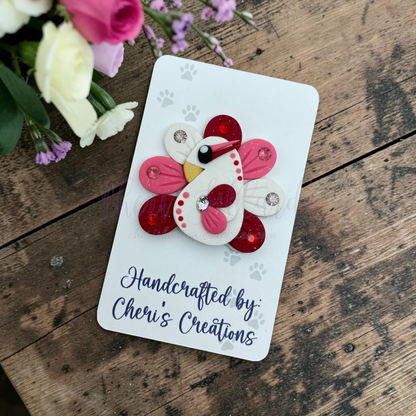 Valentine Peacock Bow Center – Handmade Polymer Clay Embellishment