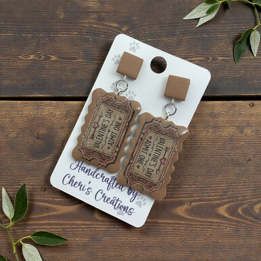 Valentine Tickets Dangle Earrings – Handmade Polymer Clay Earrings