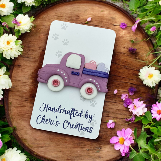 Valentine Truck Bow Center – Handmade Polymer Clay Embellishment
