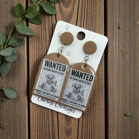Valentine Wanted Pup Dangle Earrings – Handmade Polymer Clay Earrings