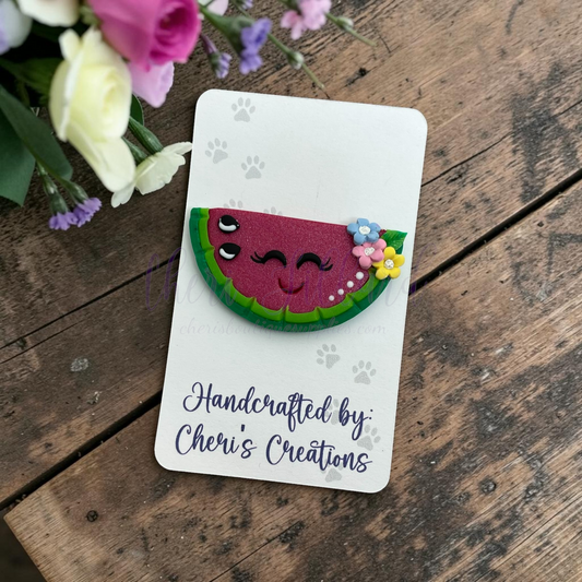 Red Watermelon Bow Center – Handmade Polymer Clay Embellishment