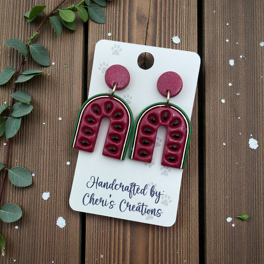 Watermelon Slice Dangle Earrings – Handmade Polymer Clay Earrings