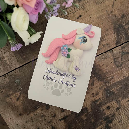 Winter Floral Unicorn Bow Center – Handmade Polymer Clay Embellishment