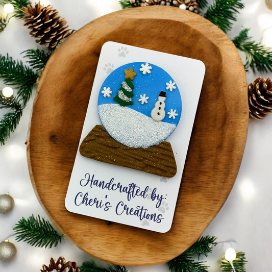 Winter Snow Globe Bow Center – Handmade Polymer Clay Embellishment