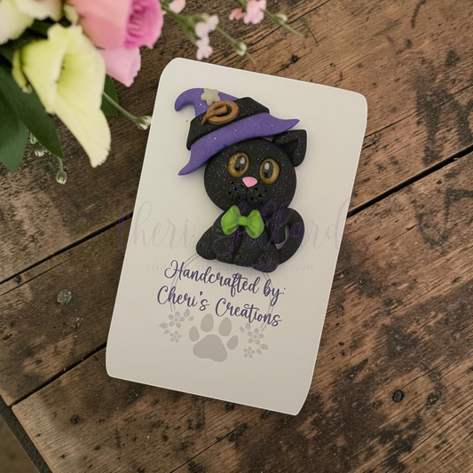 Witch Cat Bow Center – Handmade Polymer Clay Embellishment