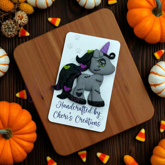 Zombie Unicorn Bow Center – Handmade Polymer Clay Embellishment