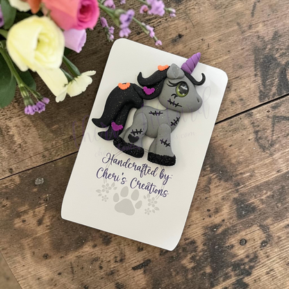 Zombie Unicorn Bow Center – Handmade Polymer Clay Embellishment