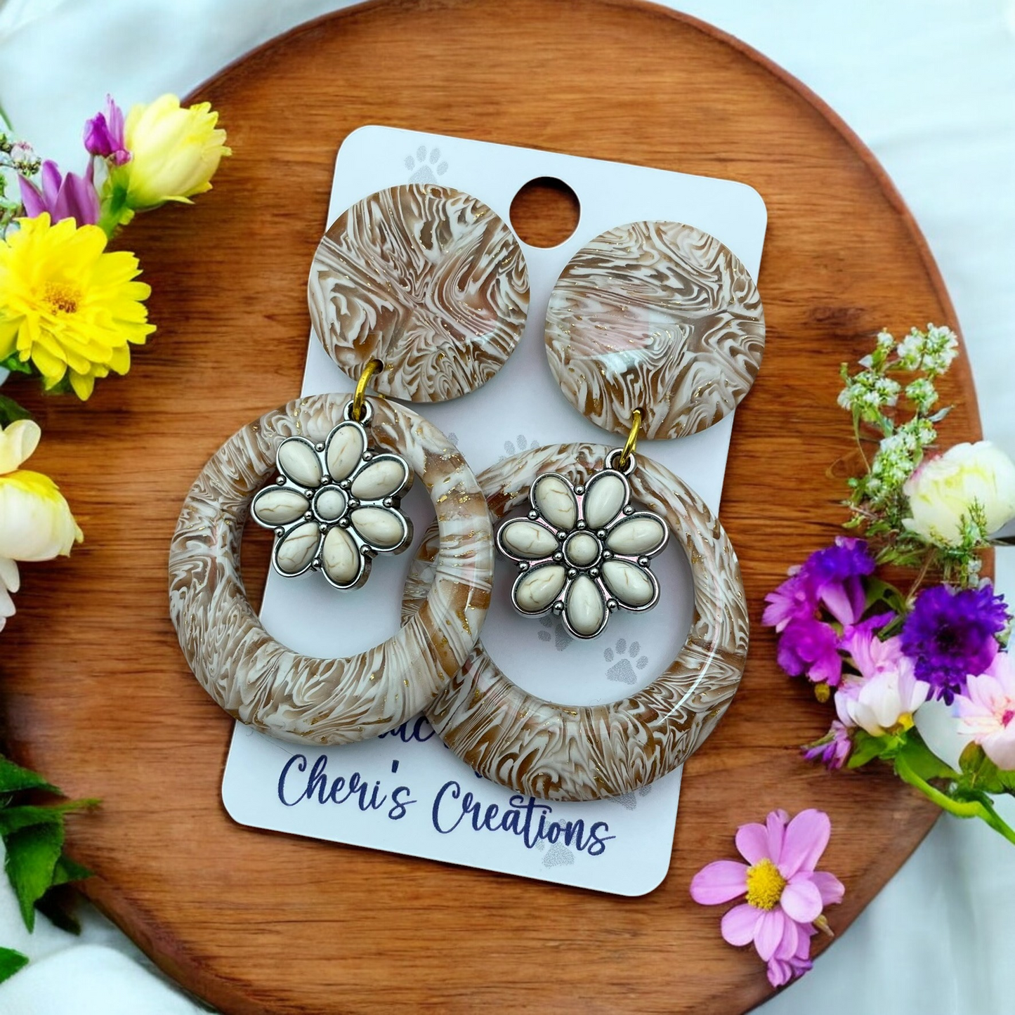 Faux Wood Grain Boho Style Polymer Clay Earrings