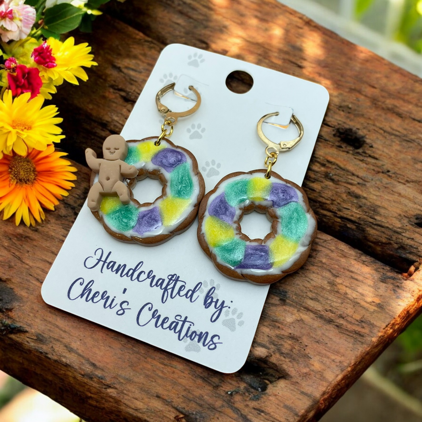 Mardi Gras King Cake Inspired Polymer Clay Dangle Earrings