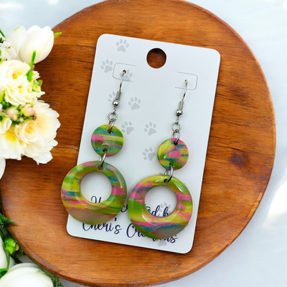 Bright Marble Geometric Circle Polymer Clay Earrings