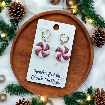 Peppermint Candies in Pink Polymer Clay Dangle Earrings