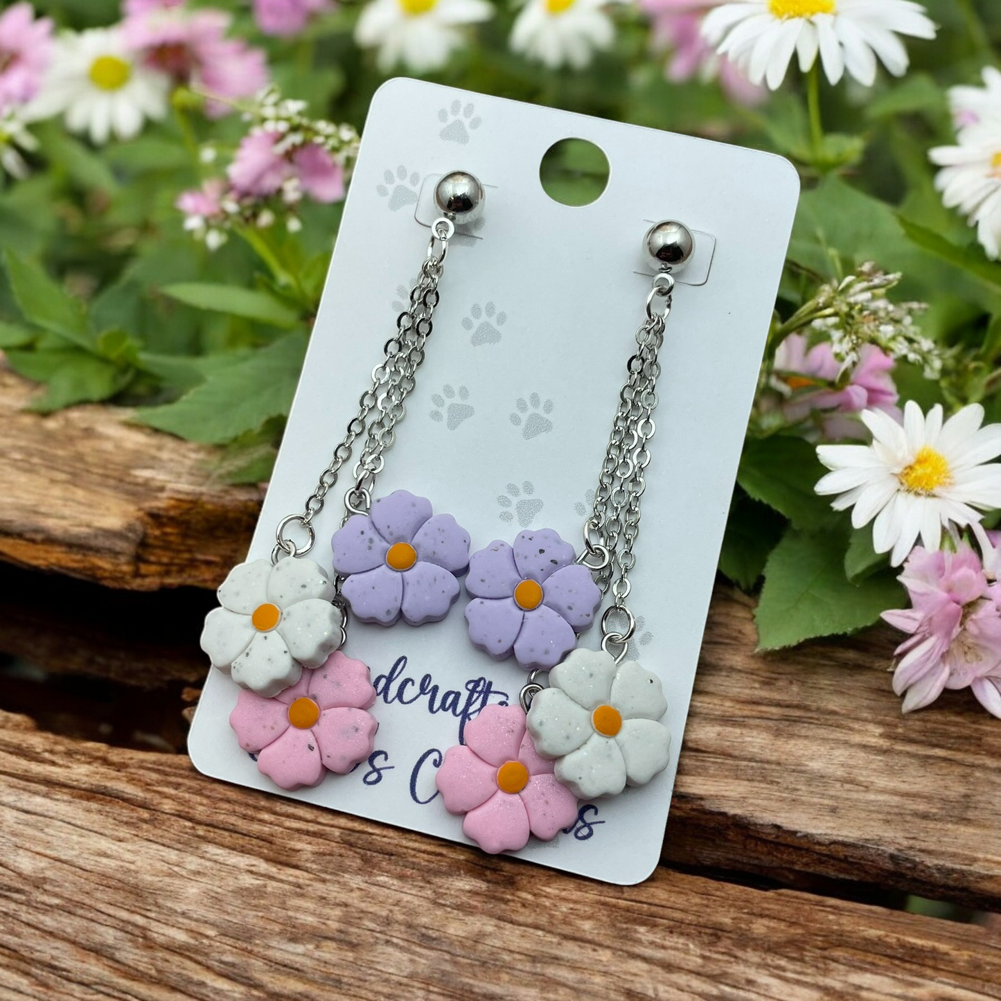 Pastel Spring Flowers Polymer Clay Dangle Earrings