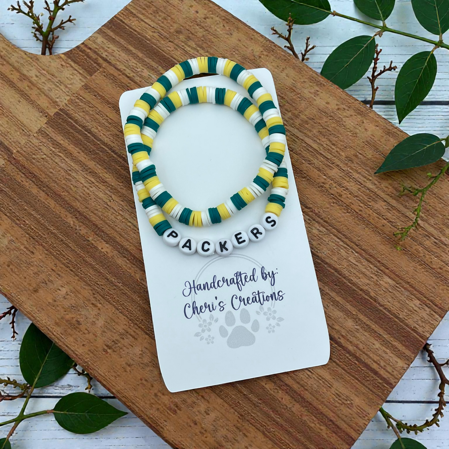 Green Bay Packers Inspired Heishi Bead Bracelet Set – Handmade Stretch Bracelets