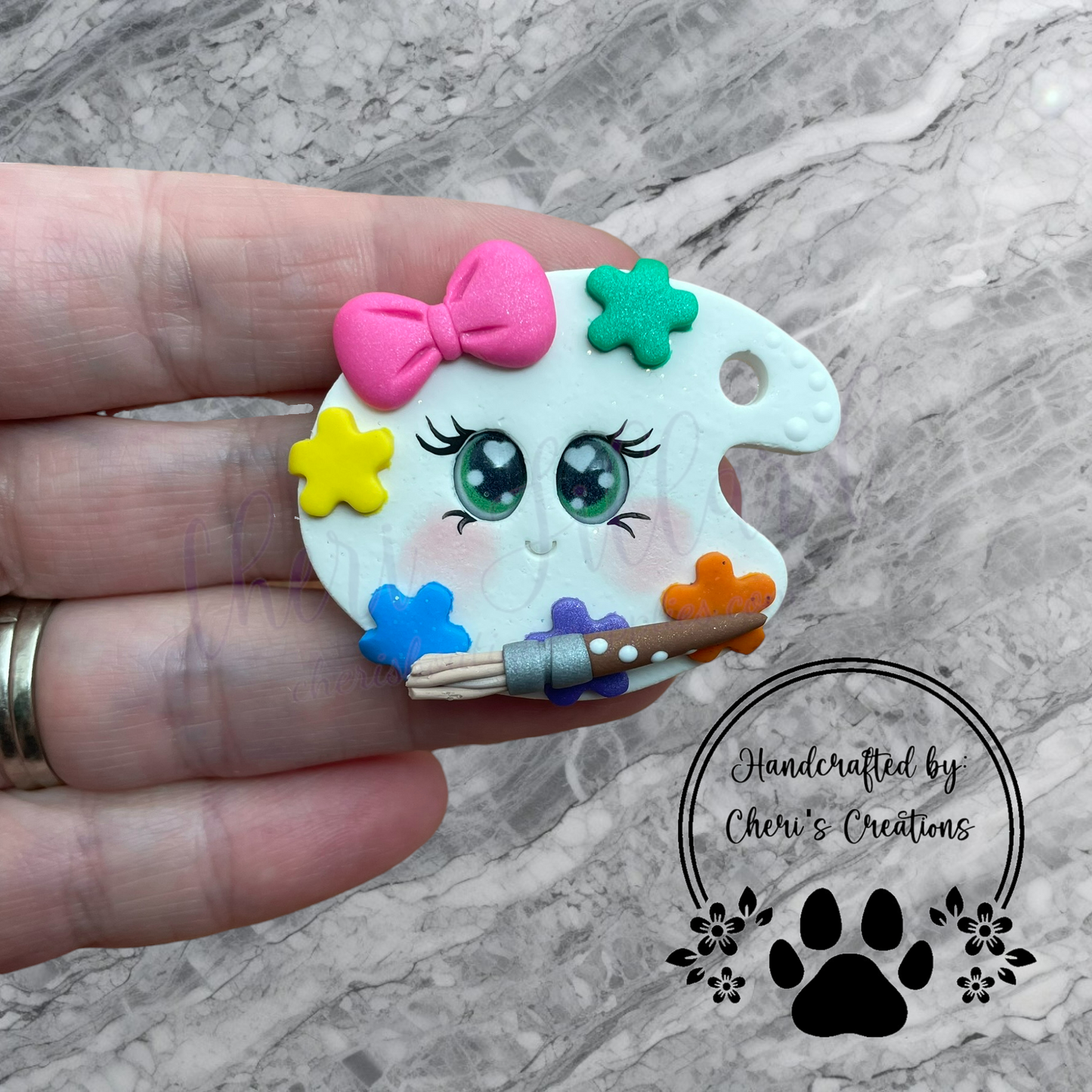Paint Palette Bow Center – Handmade Polymer Clay Embellishment