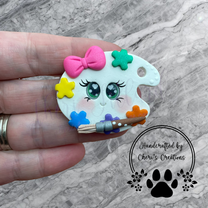 Paint Palette Bow Center – Handmade Polymer Clay Embellishment