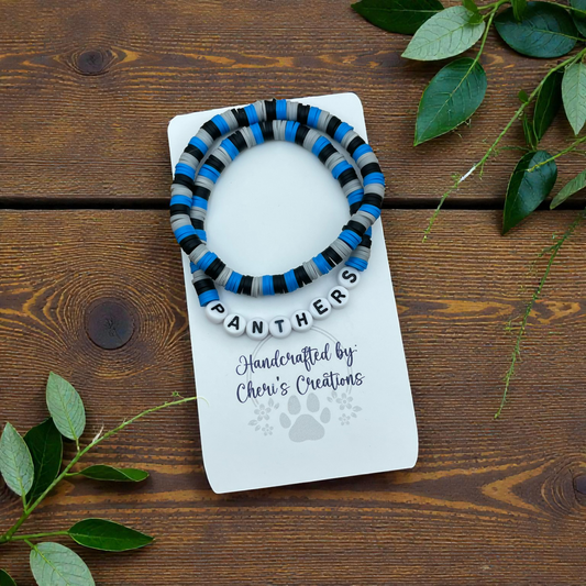 Carolina Panthers Inspired Heishi Bead Bracelet Set – Handmade Stretch Bracelets