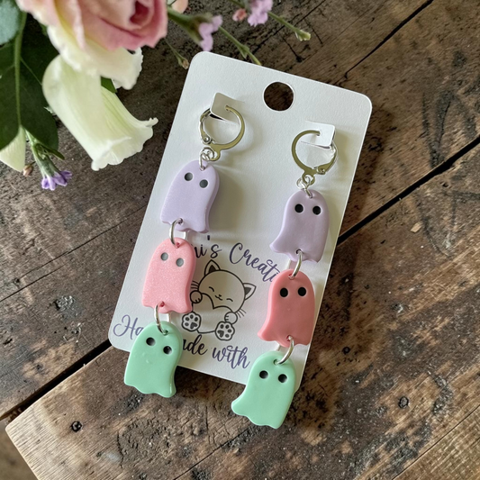 Pastel Floating Ghost Dangles - Handmade Polymer Clay Earrings