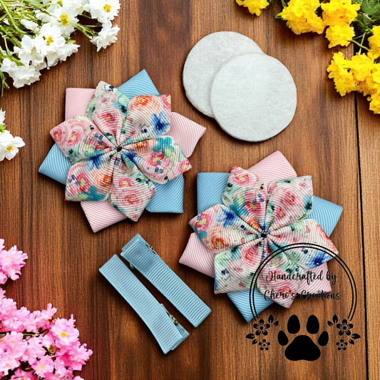 Pastel Rose Glitter DIY Flower Bow Kit – Handmade Grosgrain Ribbon Kit with Silver Sparkle Accents