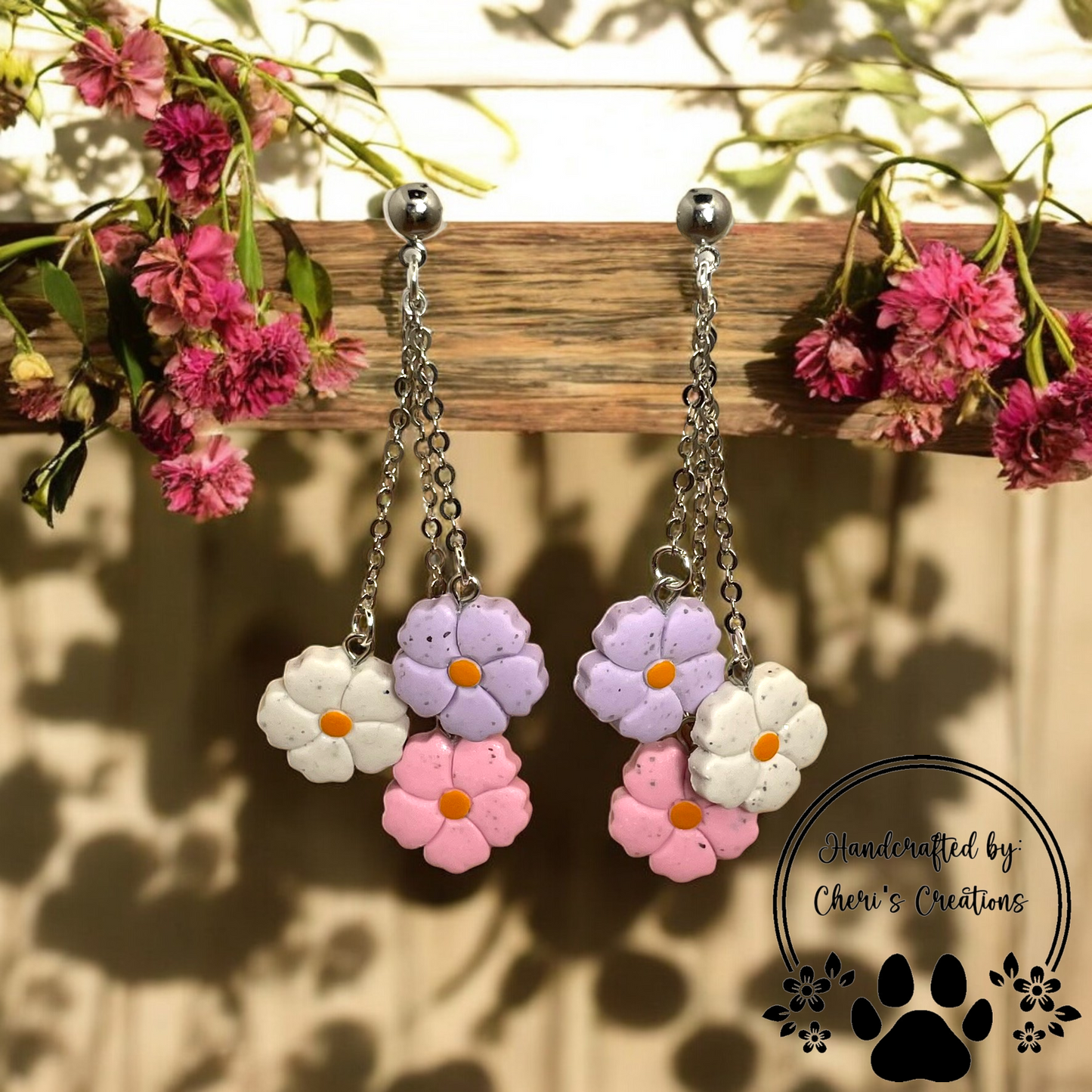 Pastel Spring Flowers Polymer Clay Dangle Earrings