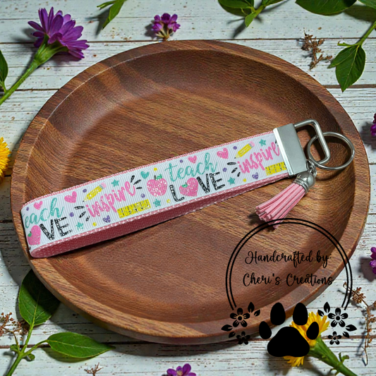 Wristlet Keychain - Pastel Teach Love Inspire Key Fob