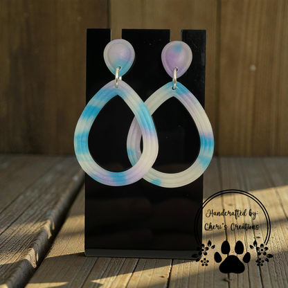 Watercolor Teardrop Dangle Earrings – Handmade Polymer Clay Earrings