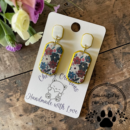 Patriotic Floral Dangles - Handmade Polymer Clay Earrings