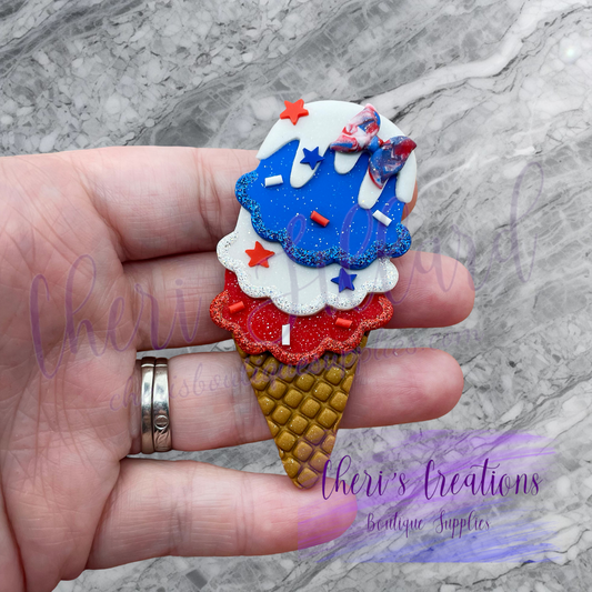 Patriotic Ice Cream Cone Polymer Clay Embellishment