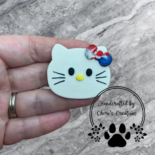 Cute Patriotic Kitty Head – Handmade Polymer Clay Embellishment for Bows, Crafts & DIY Projects