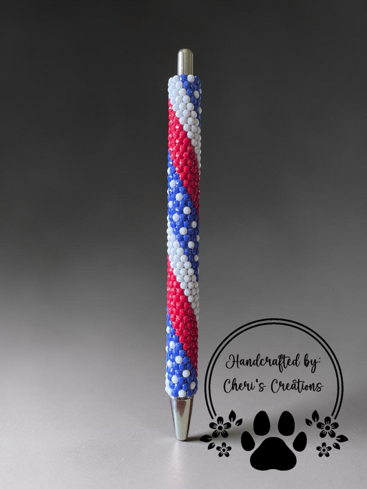 Red White & Blue Rhinestone Bling Ballpoint Pen