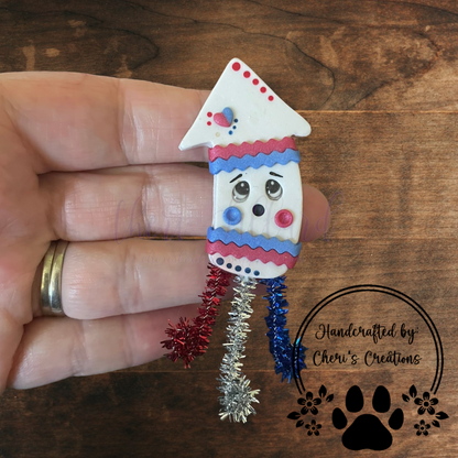 Patriotic Rocket Bow Center – Handmade Polymer Clay Embellishment