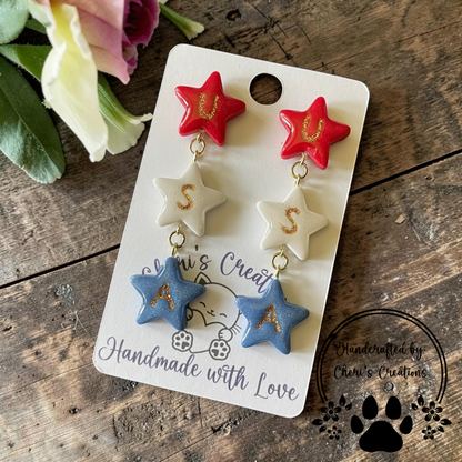 Patriotic Star Dangles - Handmade Polymer Clay Earrings