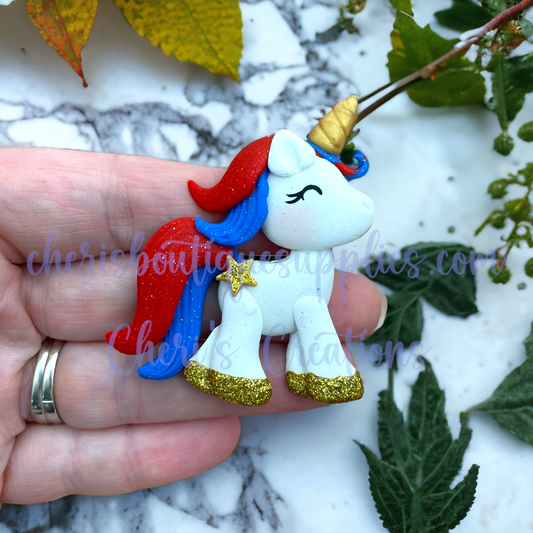 Patriotic Unicorn Polymer Clay Embellishment