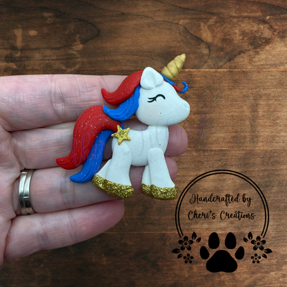 Patriotic Unicorn Bow Center – Handmade Polymer Clay Embellishment