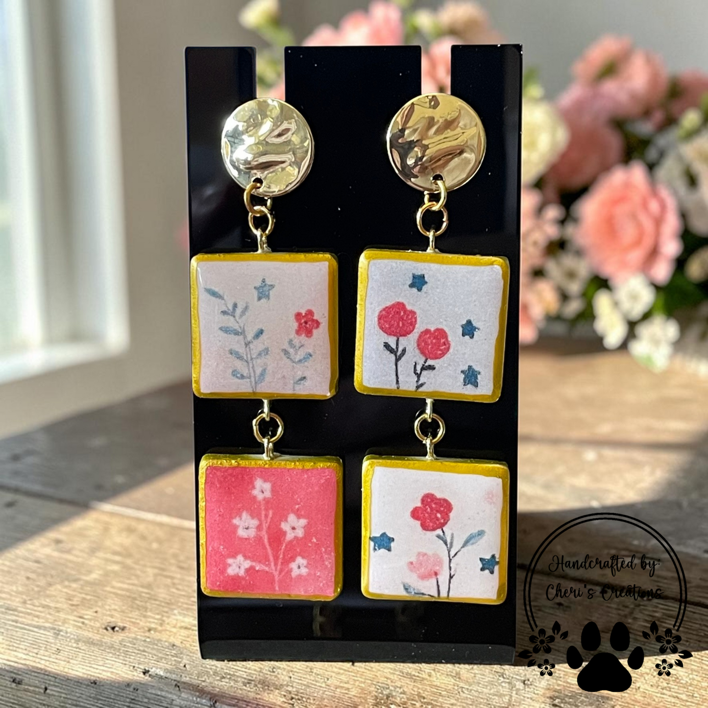 Patriotic Patchwork Dangles - Handmade Polymer Clay Earrings