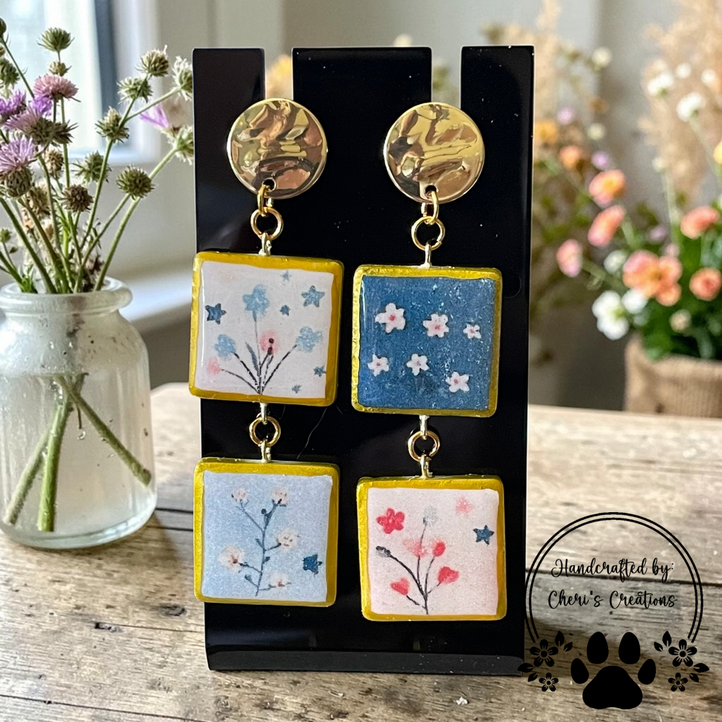 Patriotic Patchwork Dangles - Handmade Polymer Clay Earrings