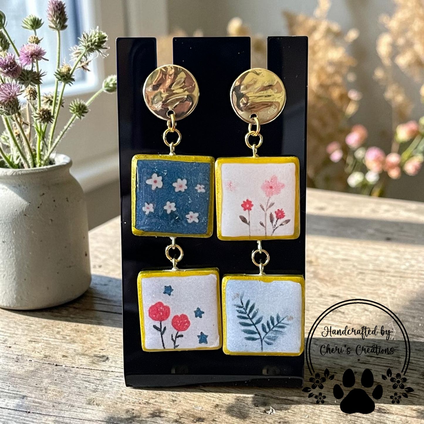 Patriotic Patchwork Dangles - Handmade Polymer Clay Earrings