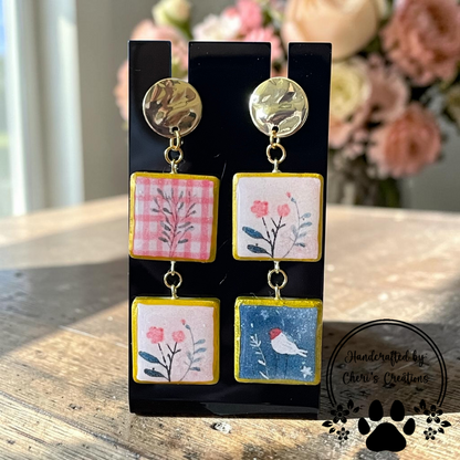 Patriotic Patchwork Dangles - Handmade Polymer Clay Earrings