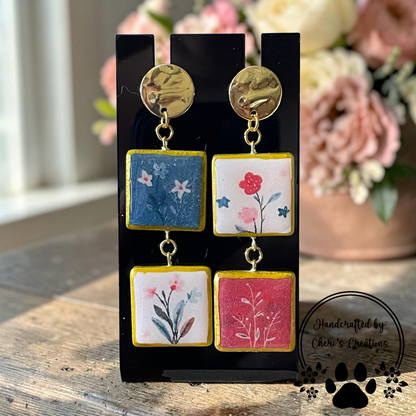Patriotic Patchwork Dangles - Handmade Polymer Clay Earrings