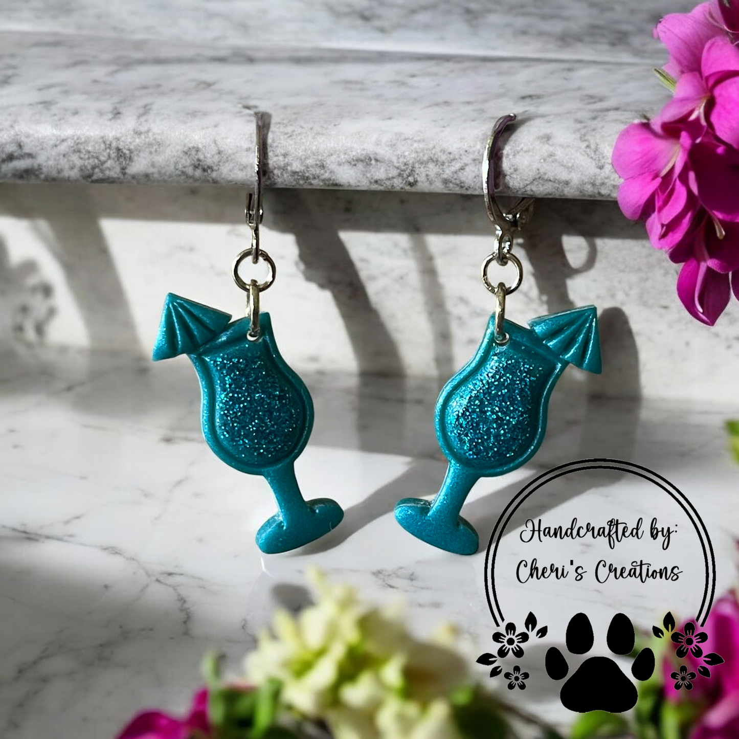 Peacock Cocktail Glasses Polymer Clay Dangle Earrings