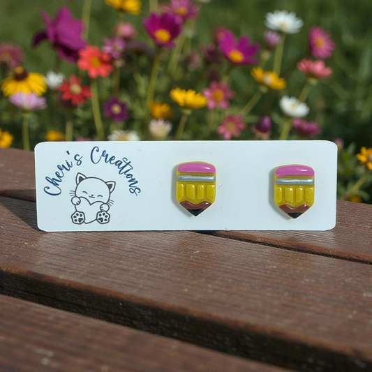 Pencil Studs – Handmade Polymer Clay Earrings