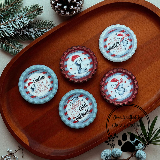 Winter Penguin Bottle Cap Set