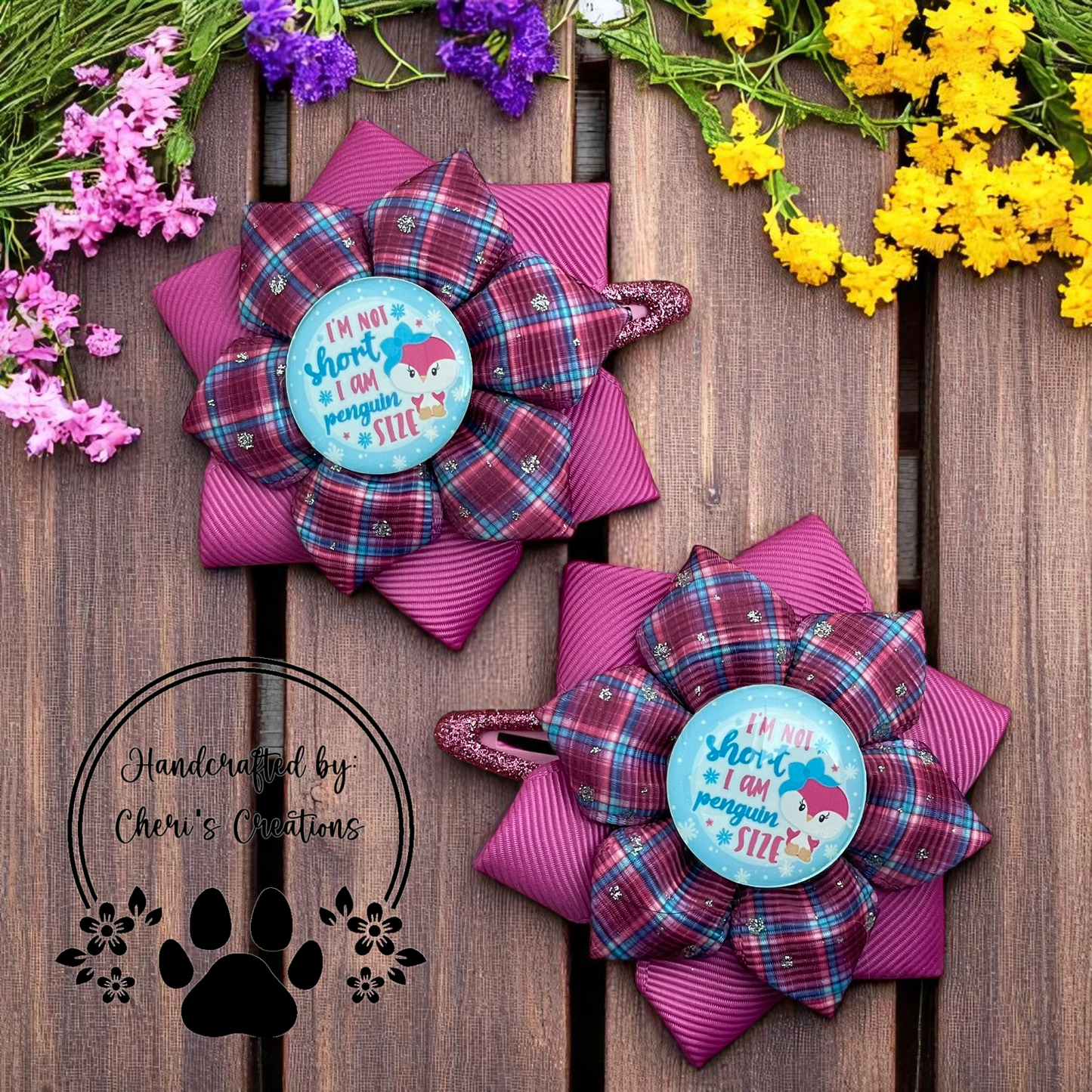Penguin Size Handmade Flower Bow Clip Set