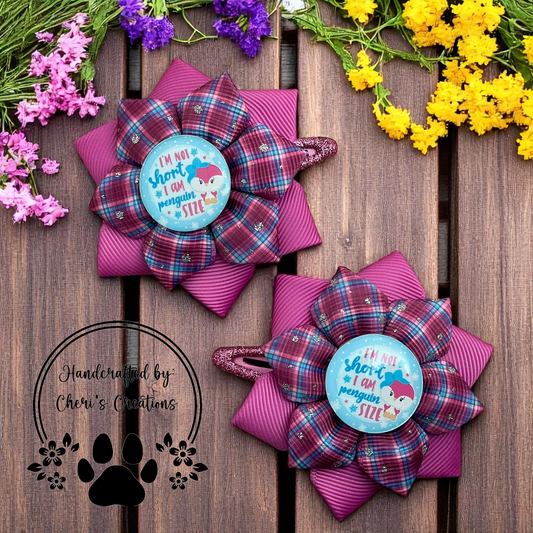 Penguin Size Handmade Flower Bow Clip Set