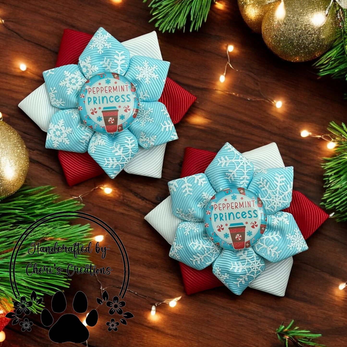 Peppermint Princess Handmade Flower Bow Clip Set