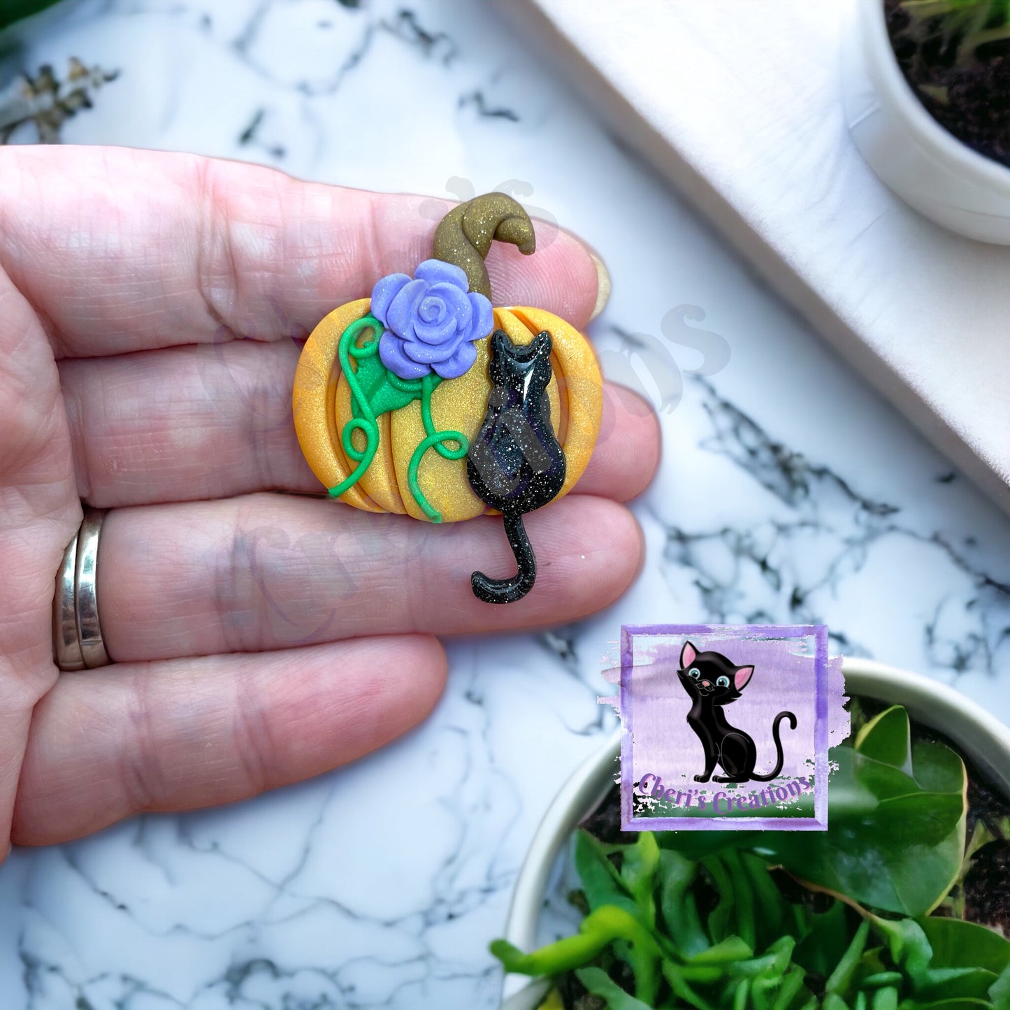 Spooky Pumpkin Polymer Clay Embellishment