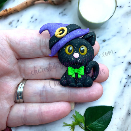 Halloween Witch Cat Polymer Clay Embellishment