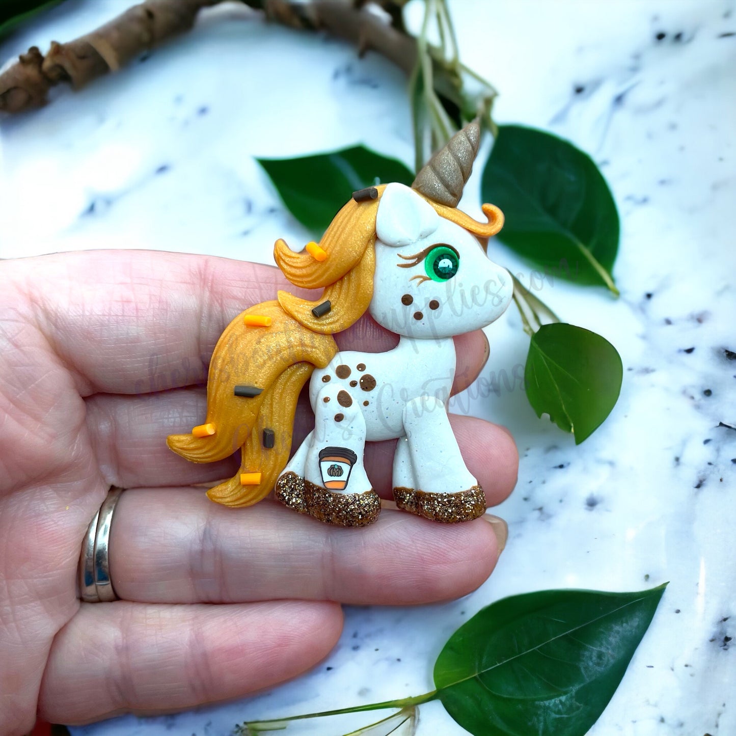 Spiced Pumpkin Unicorn Polymer Clay Embellishment