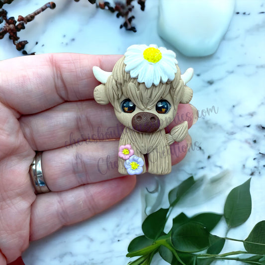 Spring Daisy Shaggy Cow Polymer Clay Embellishment