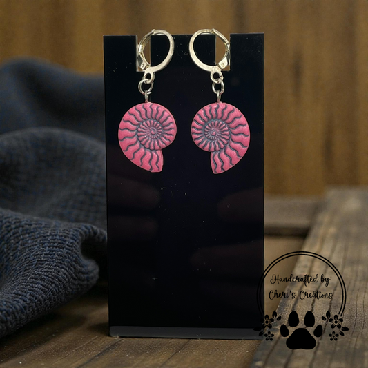 Pink Ammonite Shell Earrings – Fossil Inspired Dangle Earrings
